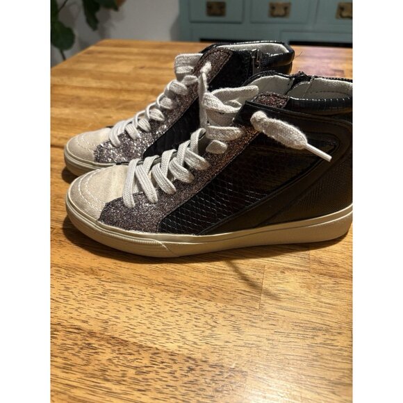 SHU SHOP Rooney High Top Black Snake Print Glitter Star Suede Sneakers Size 6 - Picture 5 of 7